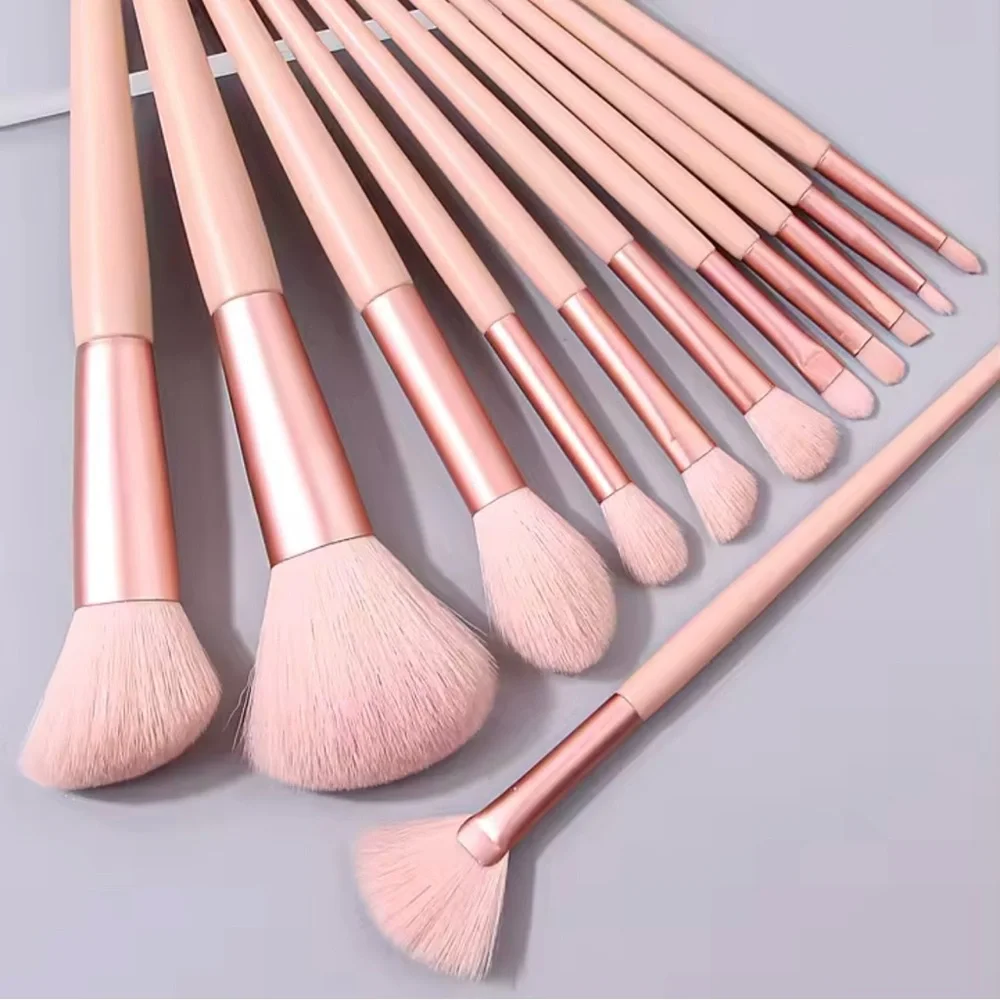 12 Piece Soft Pink Makeup Brush Set - Full Face & Eye Brush Kit
